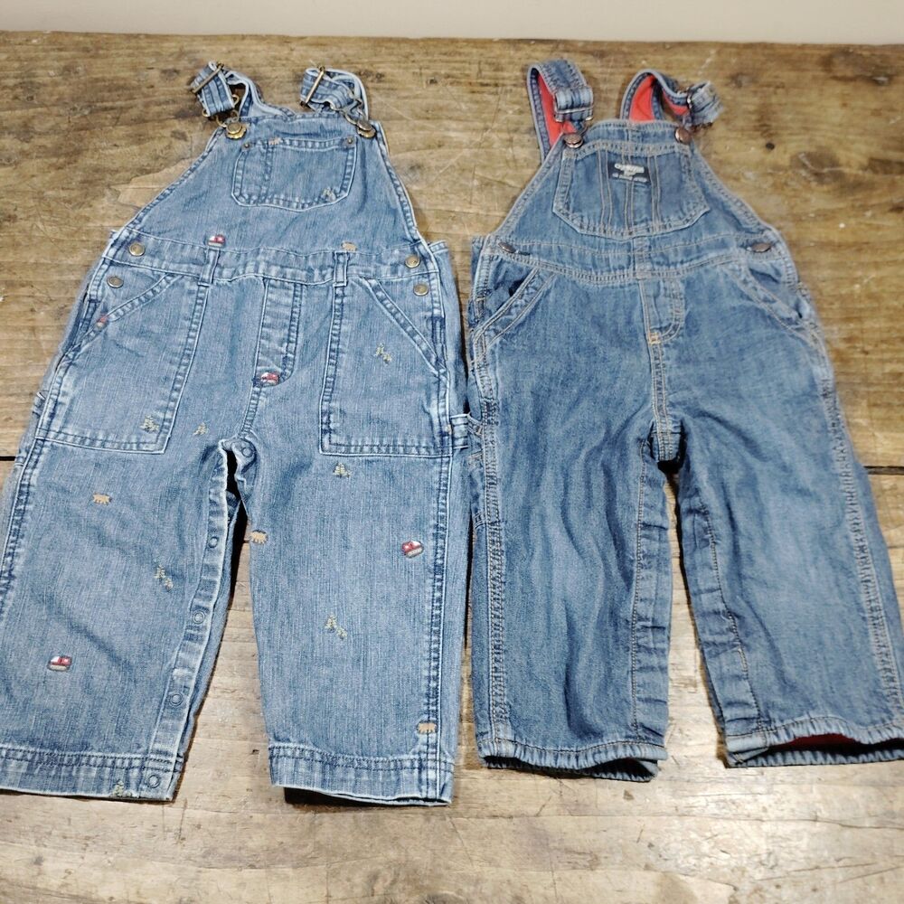 Osh Kosh BGosh Bib Flannel Jeans Overalls 18M Blue Gymboree 18-24M Embroidered